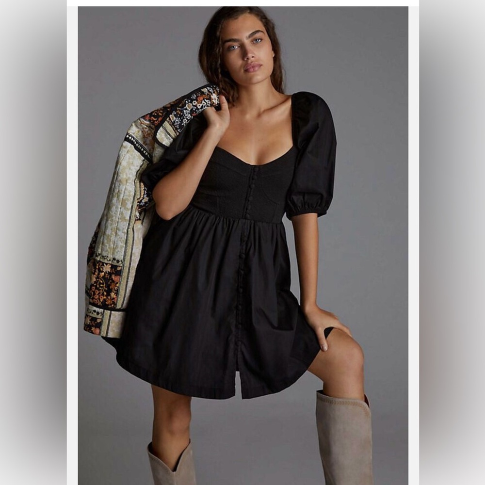 Maeve by Anthropologie Puff-sleeved Sweetheart Mini Dress
